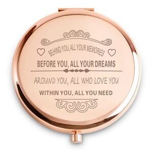 Rose Gold Compact Mirror with Inspirational Quote